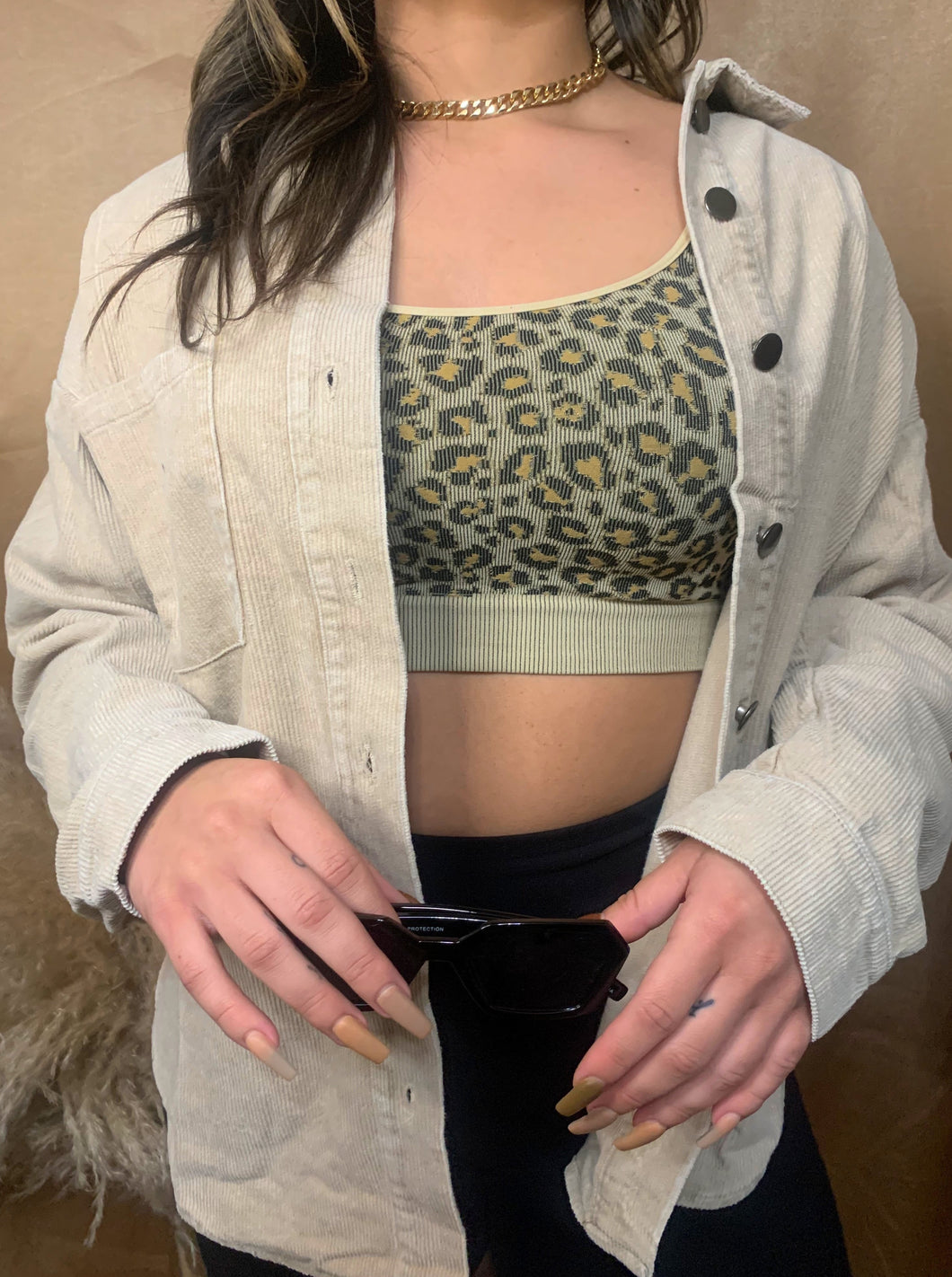 Beige Oversized Corduroy Jacket